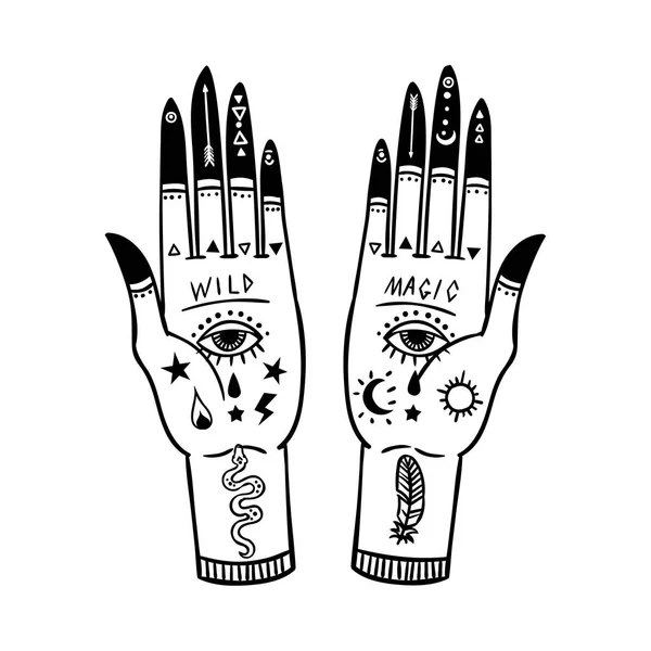 Vektor Illustration Design Von Vintage Wahrsagerhände Mit Palmistry Diagramm Mystische — Stockvektor