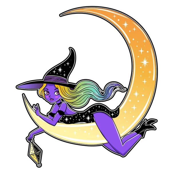 Vektoros Illusztráció Design Gyönyörű Gótikus Boszorkány Happy Halloween Kártya Magic — Stock Vector