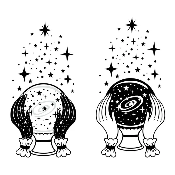 Illustrazione Vettoriale Del Cartone Animato Disegnato Mano Magic Crystal Balls — Vettoriale Stock