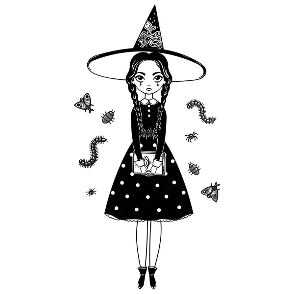 Vector Illustration Design Gothic Cartoon Witch Magic Book Happy Halloween — Stock Vector