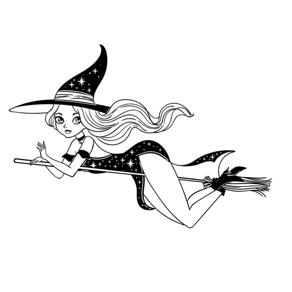 Vector Illustration Design Beautiful Gothic Witch Magic Broom Happy Halloween — Stock Vector