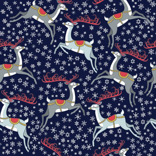 メリー クリスマスと幸せな新年のはがきのトナカイのシームレス パターンのベクトル イラスト デザイン — ストックベクタ