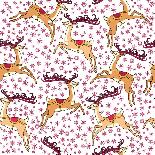 Vector Illustration Design Reindeer Seamless Pattern Merry Christmas Happy New — Stock Vector
