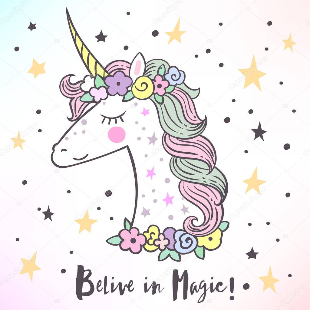 vector illustration design of cartoon cute magic Unicorn and fairy elements collection