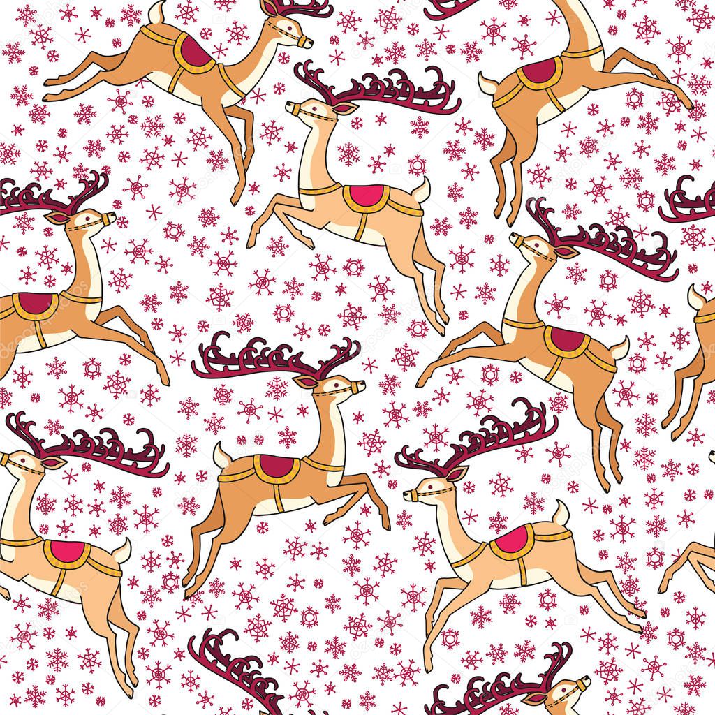 Vector illustration design of reindeer seamless pattern for Merry Christmas and Happy New Year postcard