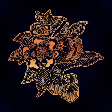 Karanlık Vintage çiçekler memnun oldum. Vektör çizim. Sihirli orman arka plan.