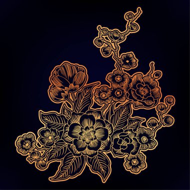 Karanlık Vintage çiçekler memnun oldum. Vektör çizim. Sihirli orman arka plan.