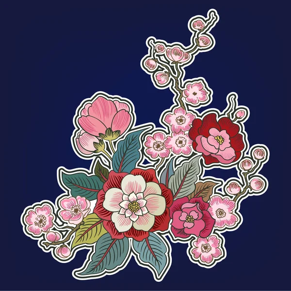 Vektor Illustration Design Von Exotischen Blumen Für Grußkarte Auf Blauem — Stockvektor