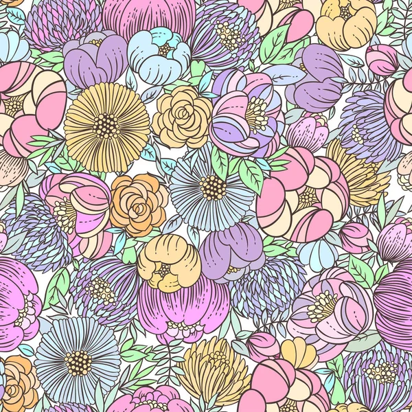 Vektor Illustration Design Von Bunten Pastell Blumen Nahtlose Muster Hintergrund — Stockvektor
