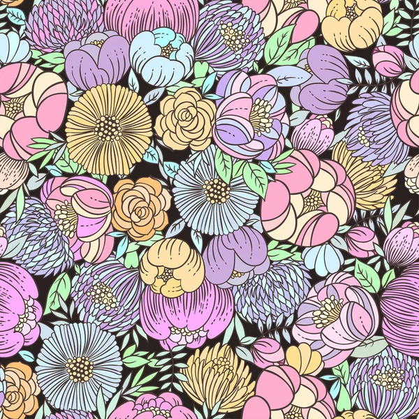 Vektor Illustration Design Von Bunten Pastell Blumen Nahtlose Muster Hintergrund — Stockvektor