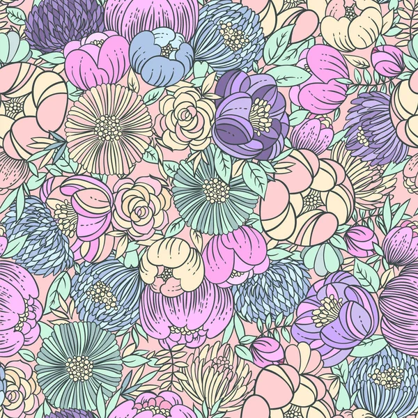 Vektor Illustration Design Von Bunten Blumen Nahtlose Muster Hintergrund — Stockvektor