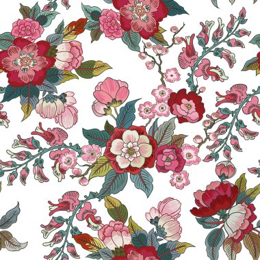 Bitki dokuma ile detaylı çiçek sorunsuz vektör desen