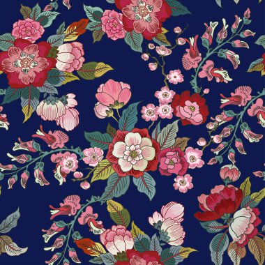 Bitki dokuma ile detaylı çiçek sorunsuz vektör desen