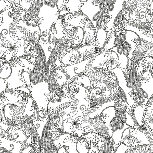 Красивый Бесшовный Рисунок Павлинами Винтажная Модная Иллюстрация — стоковый вектор