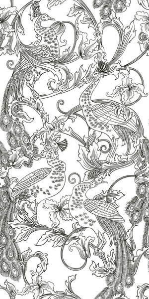 Beautiful seamless pattern with peacocks. Vintage fashion illustration.