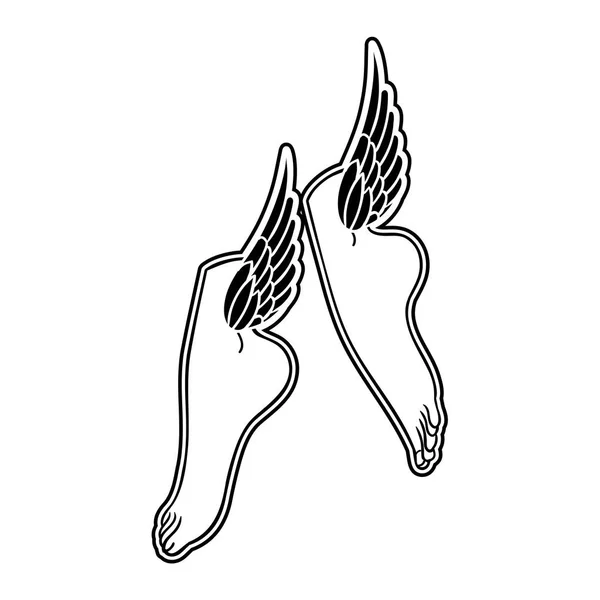 Pięknych Ręcznie Rysowane Nogi Hermes Skrzydła Ilustracja Wektorowa Ciemna Magia — Wektor stockowy