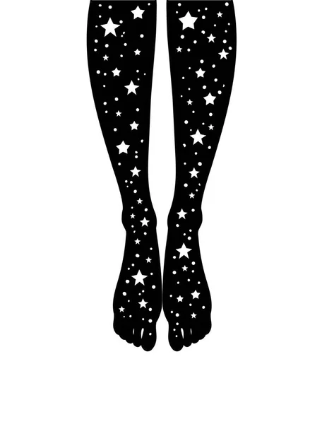 Beautiful Hand Drawn Legs Stars Eyes Vector Illustration Dark Magic — Stock Vector