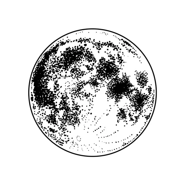 Luna Llena Ilustración Dibujada Mano Vectorial Diseño Oscuro Del Tatuaje — Vector de stock