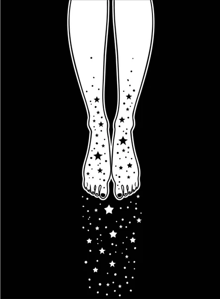 Yıldız Gözlü Güzel Elle Çizilmiş Bacaklar Vektör Çizim Karanlık Büyü — Stok Vektör