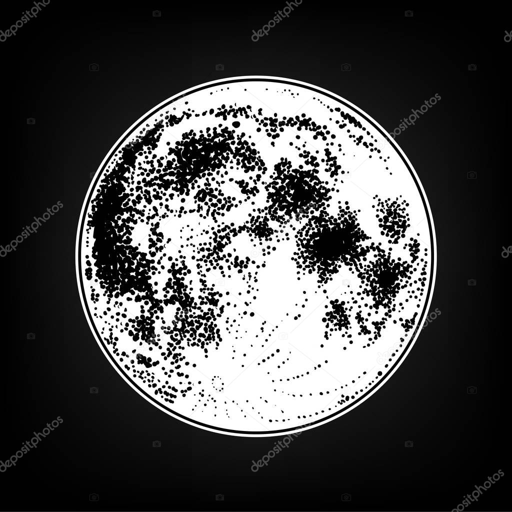The Full Moon. Vector hand drawn illustration. Dark tattoo design.