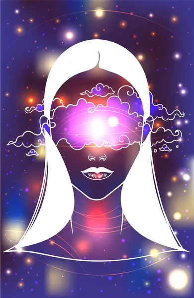 Beautiful Girl Clouds Her Face Female Portrait Night Goddess Fantasy — Stock Vector