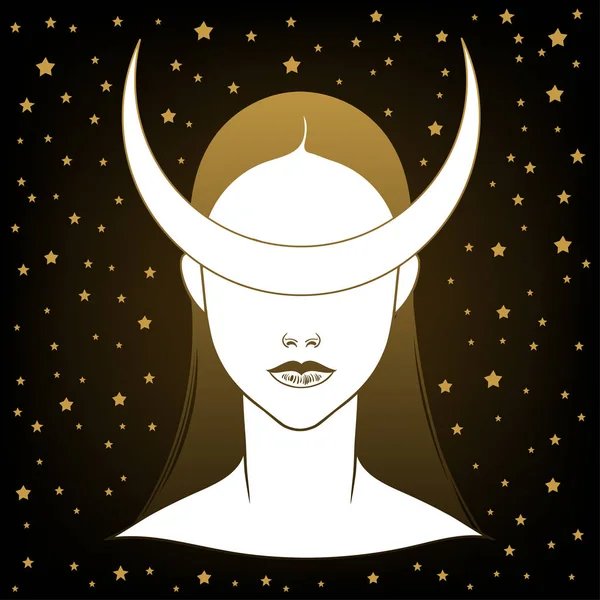Hermosa Chica Con Una Corona Lunar Retrato Femenino Diosa Noche — Vector de stock