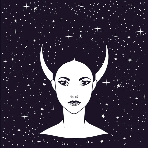 那个戴着月亮王冠的漂亮女孩 女性肖像或夜女神 孤立的矢量插图 神秘主义 新潮打印 — 图库矢量图片
