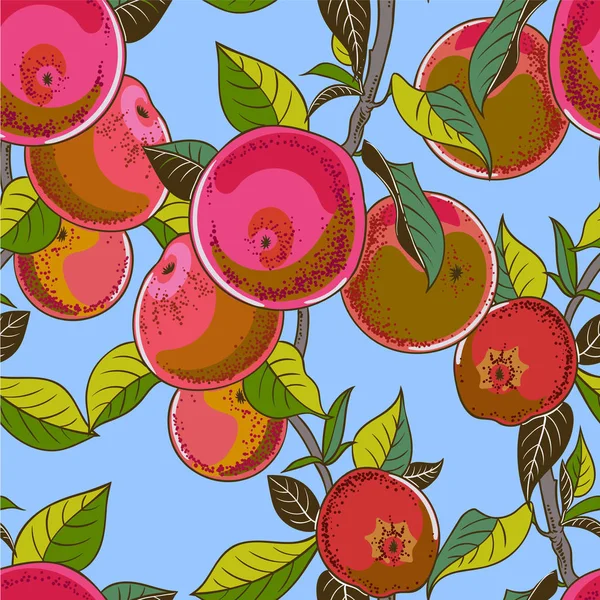 Patrón Sin Costura Con Rama Manzana Hoja Manzano Ilustración Vectorial — Archivo Imágenes Vectoriales