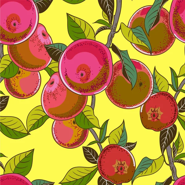 Patrón Sin Costura Con Rama Manzana Hoja Manzano Ilustración Vectorial — Archivo Imágenes Vectoriales