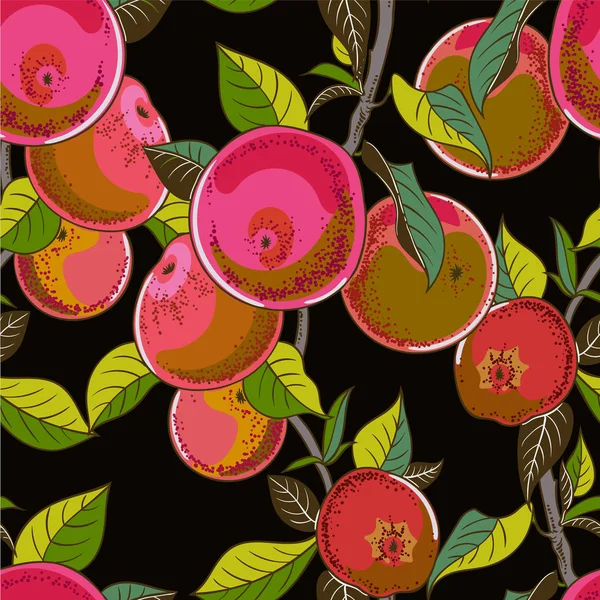 Modèle Sans Couture Avec Branche Pomme Feuille Pommier Illustration Vectorielle — Image vectorielle