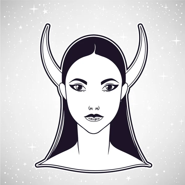 Beautiful Girl Moon Crown Female Portrait Night Goddess Isolated Vector — Stock Vector