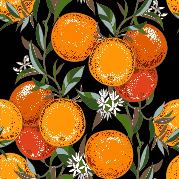 Vector Illustration Orange Tree Branches Seamless Pattern Vintage Botanical Hand — Stock Vector