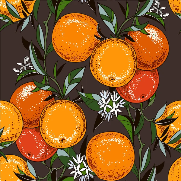 Vector Illustration Orange Tree Branches Seamless Pattern Vintage Botanical Hand — Stock Vector