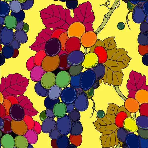 Ilustración Vectorial Colorida Del Patrón Uvas Sin Costura — Archivo Imágenes Vectoriales