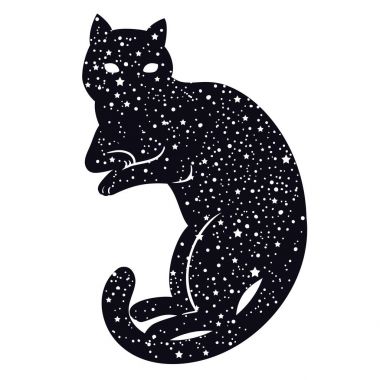 yıldız içinde vektör, illüstrasyon ile şirin kedi silüeti 