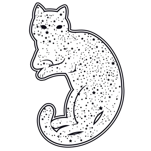 Silhouette Gatto Carino Con Stelle All Interno Vettore Illustrazione — Vettoriale Stock