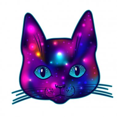 Evren ve içinde yıldız, vektör, illüstrasyon kedi kafayla el çekilmiş 