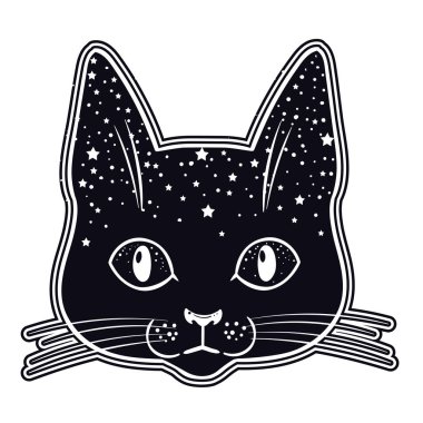 Evren ve içinde yıldız, vektör, illüstrasyon kedi kafayla el çekilmiş 