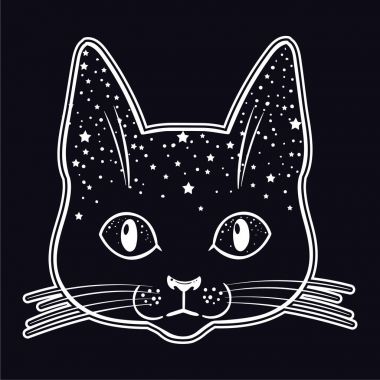 Evren ve içinde yıldız, vektör, illüstrasyon kedi kafayla el çekilmiş 