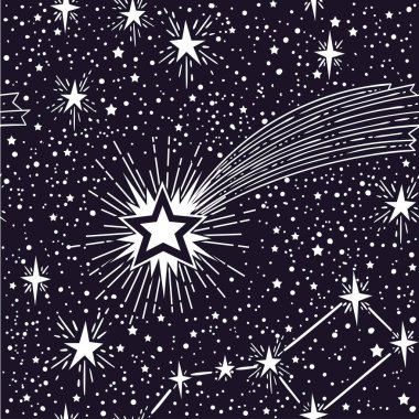 yıldız ve kuyruklu yıldız, vektör, illüstrasyon ile Seamless astronomik modeli 