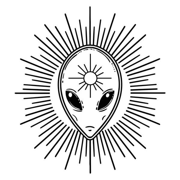 Mano Dibujado Icono Cara Alienígena Vector Ilustración — Vector de stock