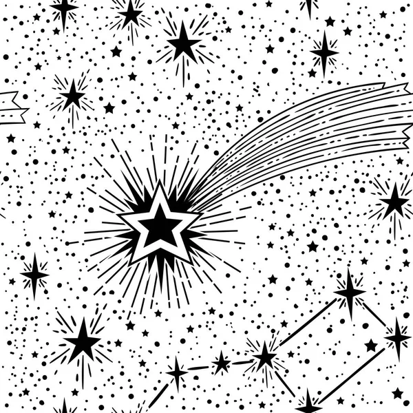 Безшовний Астрономічний Візерунок Зірками Кометою Вектор Ілюстрація — стоковий вектор