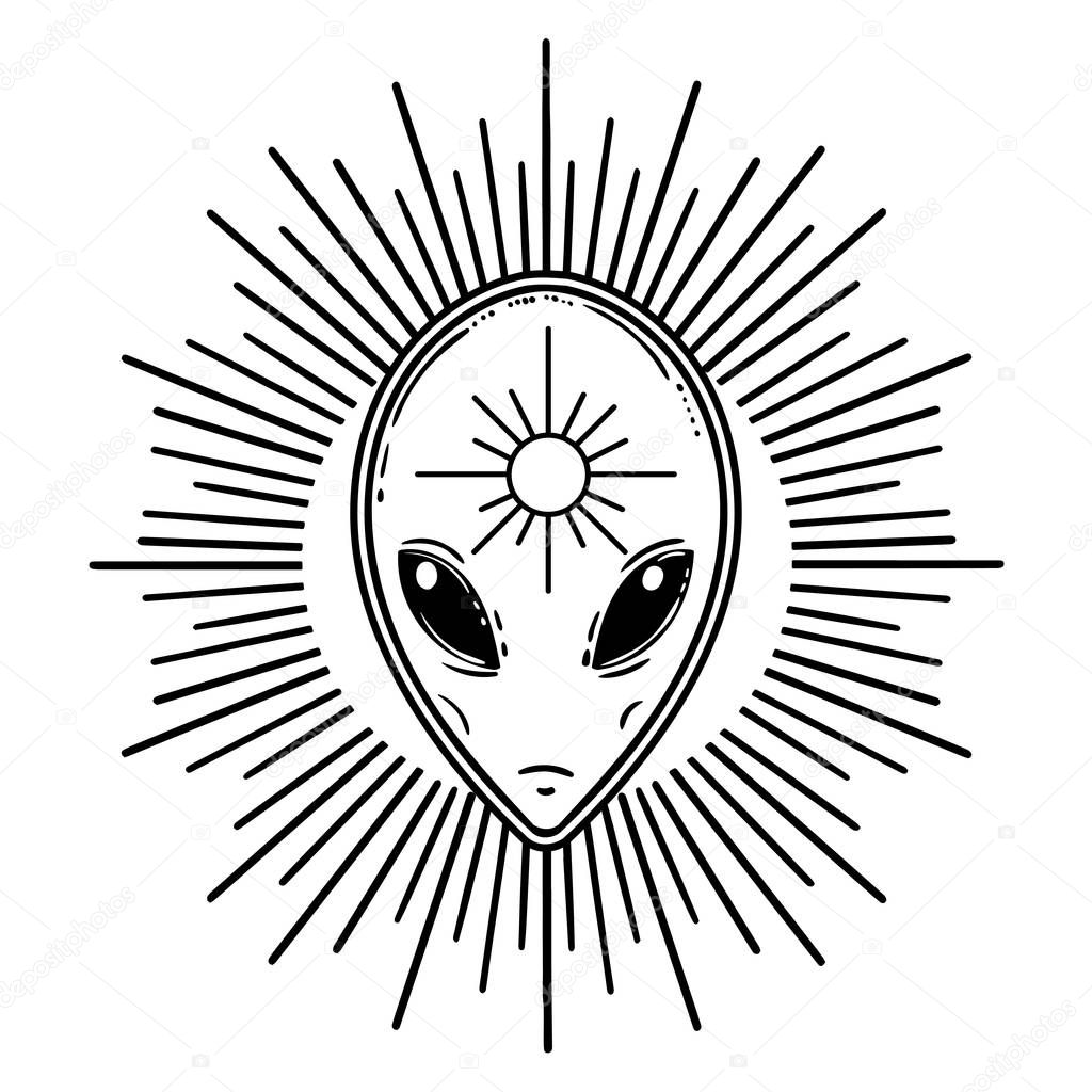 hand drawn alien face icon, vector, illustration