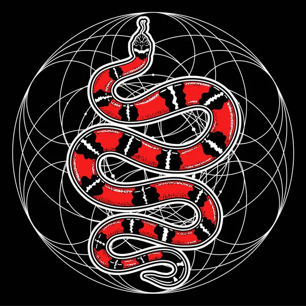 Serpent vintage dessiné à la main avec des fleurs tatouage art. Illustration vectorielle isolée. Style linéaire de conception vieillissante. Objets d'alchimie magique . — Photo