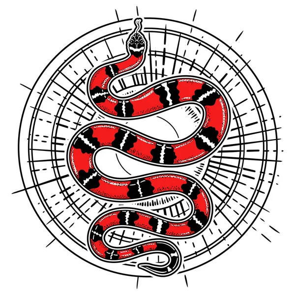 Serpent vintage dessiné à la main avec des fleurs tatouage art. Illustration vectorielle isolée. Style linéaire de conception vieillissante. Objets d'alchimie magique . — Photo