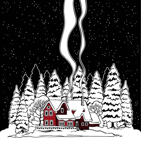 Zimowy Krajobraz Wioską Choinkami Miasto Boże Narodzenie Nowy Rok Ilustracja — Zdjęcie stockowe