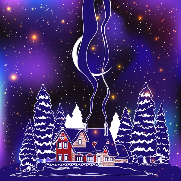 Winter Landscape Village Christmas Trees City Christmas New Year Vector — Stock Photo, Image