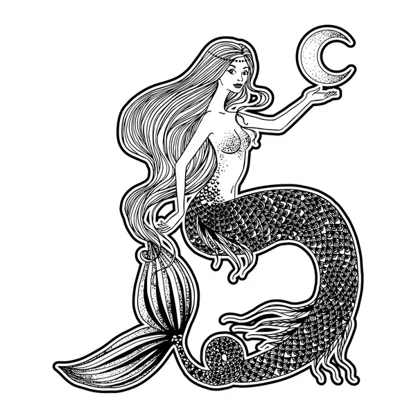 Schöne Meerjungfrau Mit Menschlichem Schädel Ihren Händen Gezeichnete Illustration Meer — Stockfoto
