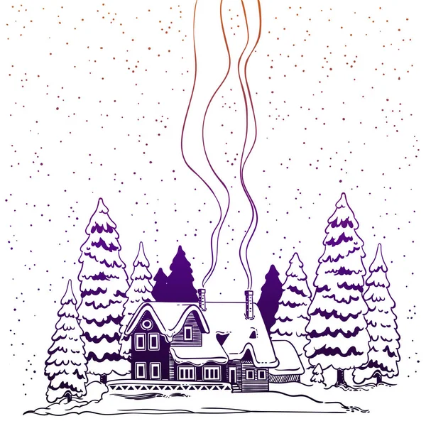 Winter Landscape Village Christmas Trees City Christmas New Year Vector — Stock Photo, Image