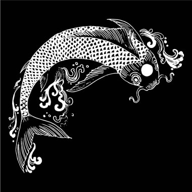 Kumaş ya da iç tasarım için Çin usulü Çin usulü koi balığı. El çizimi vektör illüstrasyonu.